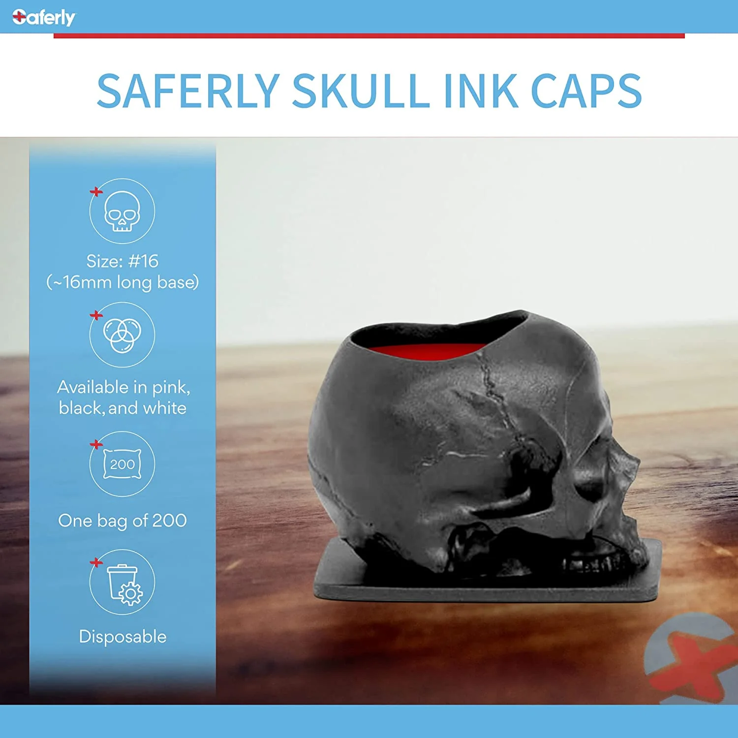 Saferly Skull Ink Caps — Size #16 (Large) — Bag of 200 - Image 7