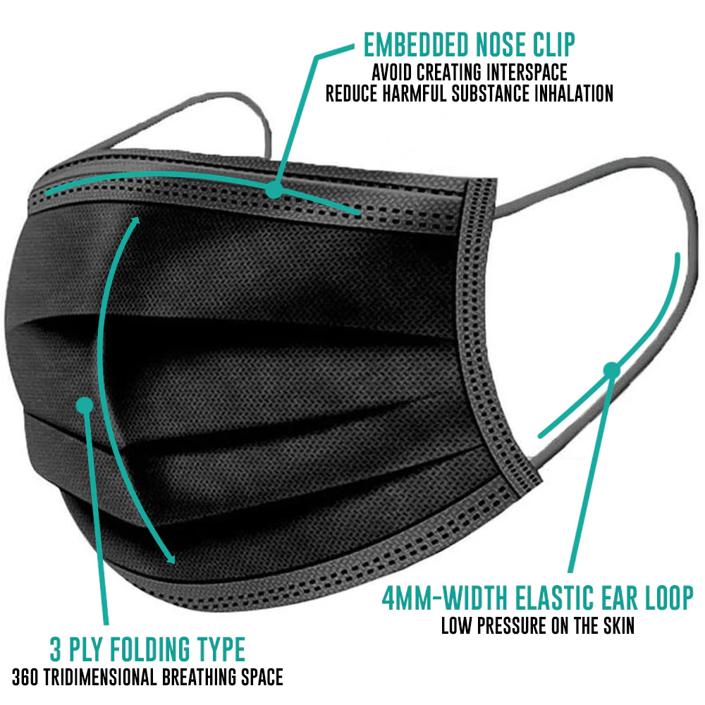 Black Disposable Face Masks - Box of 50 - Image 2