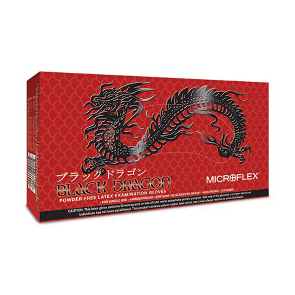 Black Dragon Latex Exam Gloves – Powder Free