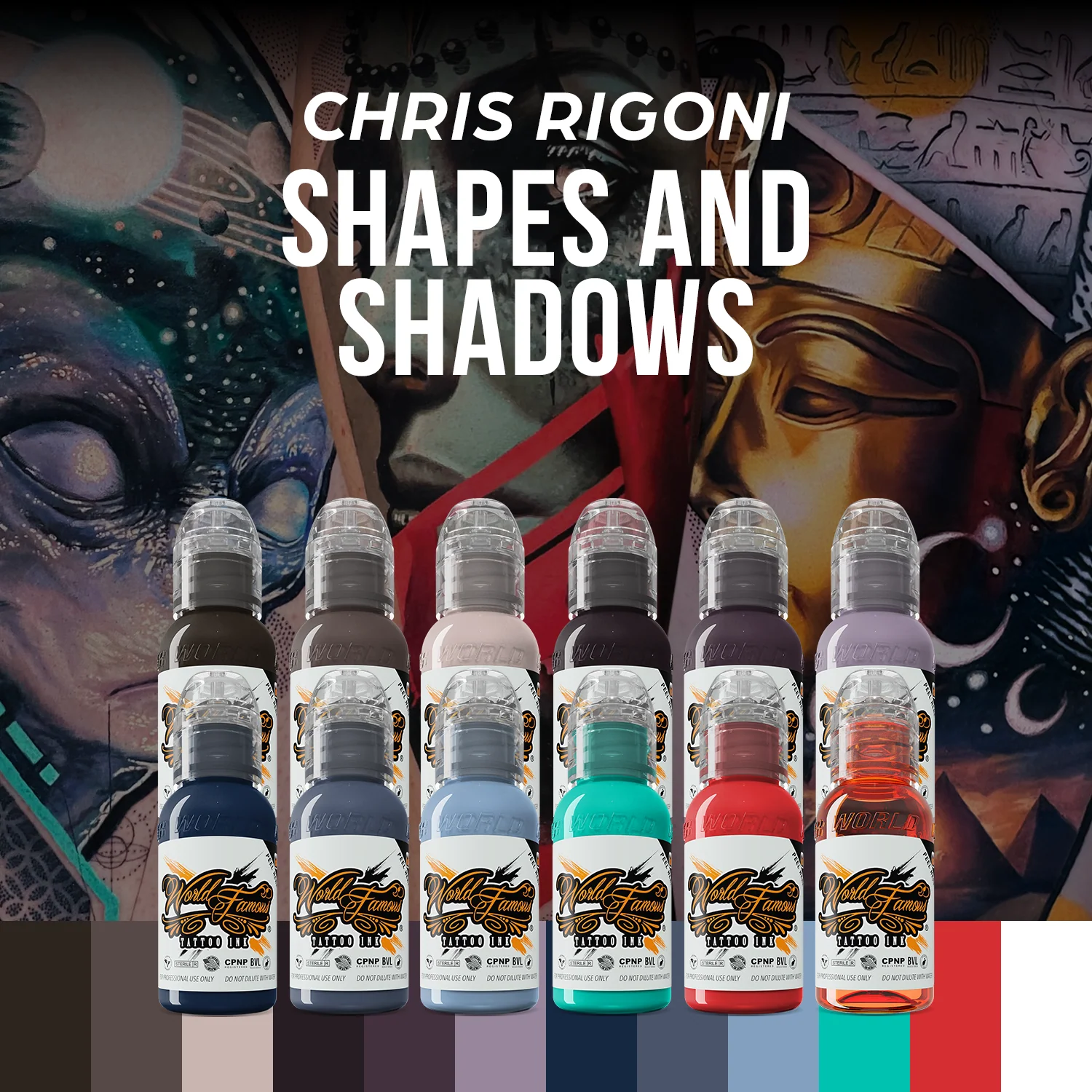 Chris Rigoni Shadows & Shapes 12 Bottle Tattoo Ink Set — World Famous Tattoo Ink — 1oz - Image 2