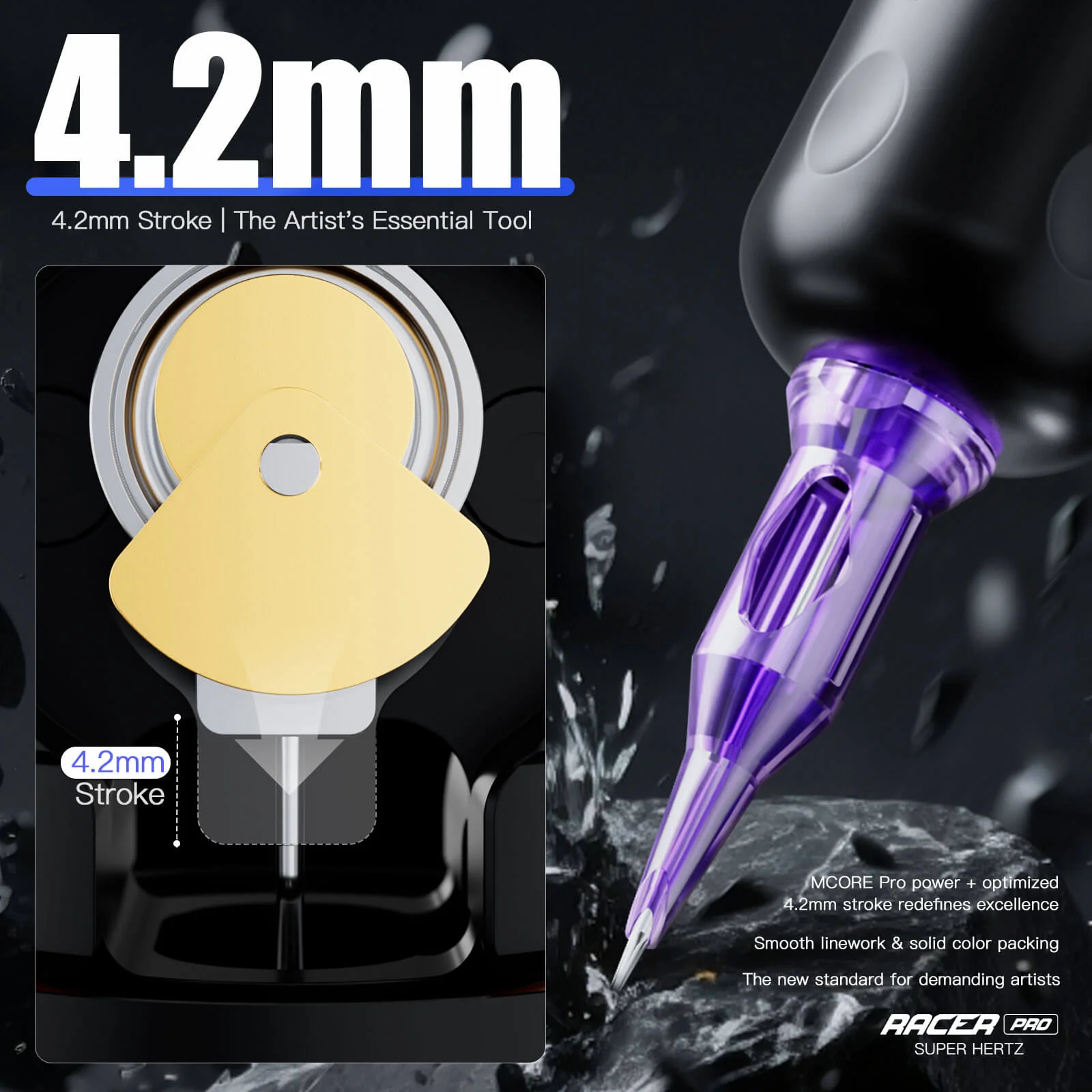 Dragonhawk Mast Racer Pro Wireless Tattoo Pen Machine — Black — 4.2mm Stroke - Image 8