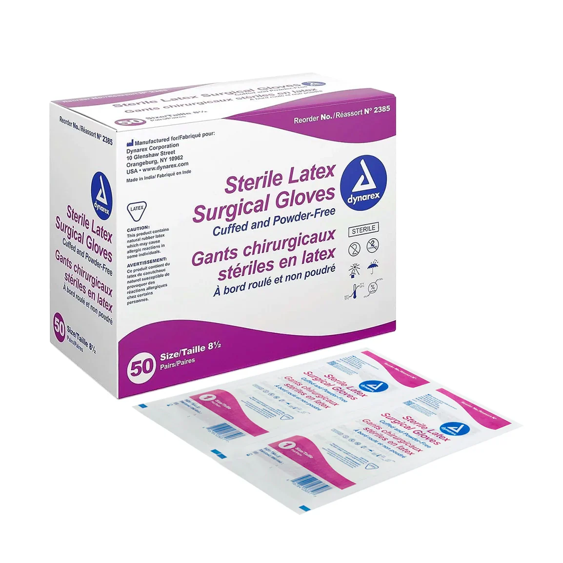 Dynarex Sterile White Latex Gloves — Box of 100 - Image 3