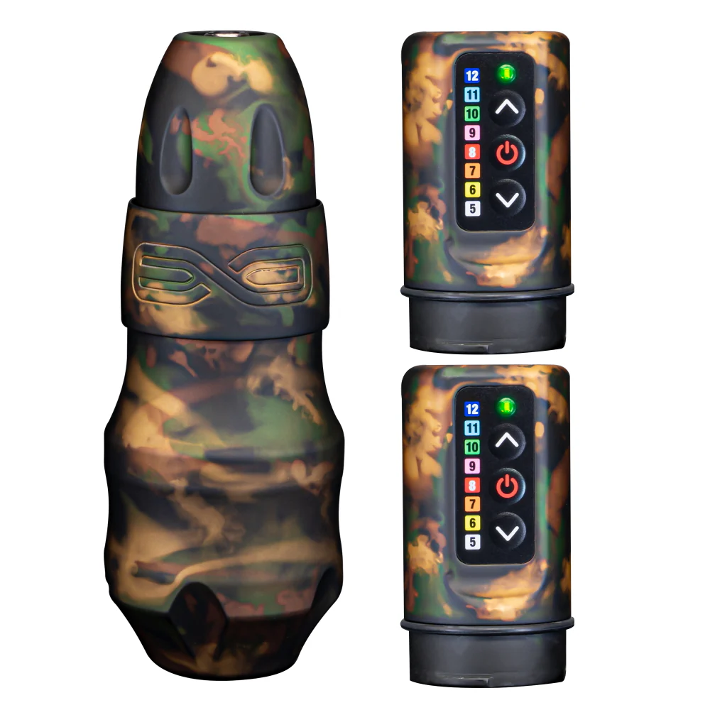 FK Irons EXO Tattoo Machine with 2 PowerBolts — 4.0mm Shadow Camo