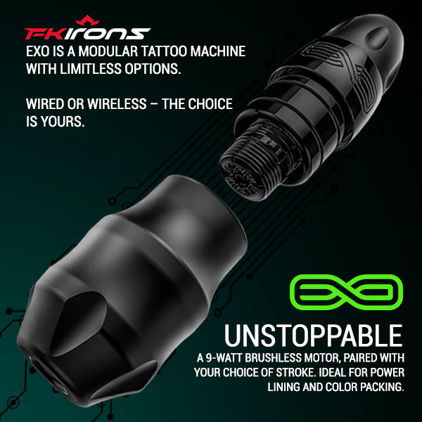 FK Irons EXO Tattoo Machine with 2 PowerBolts — 4.0mm Shadow Camo - Image 2