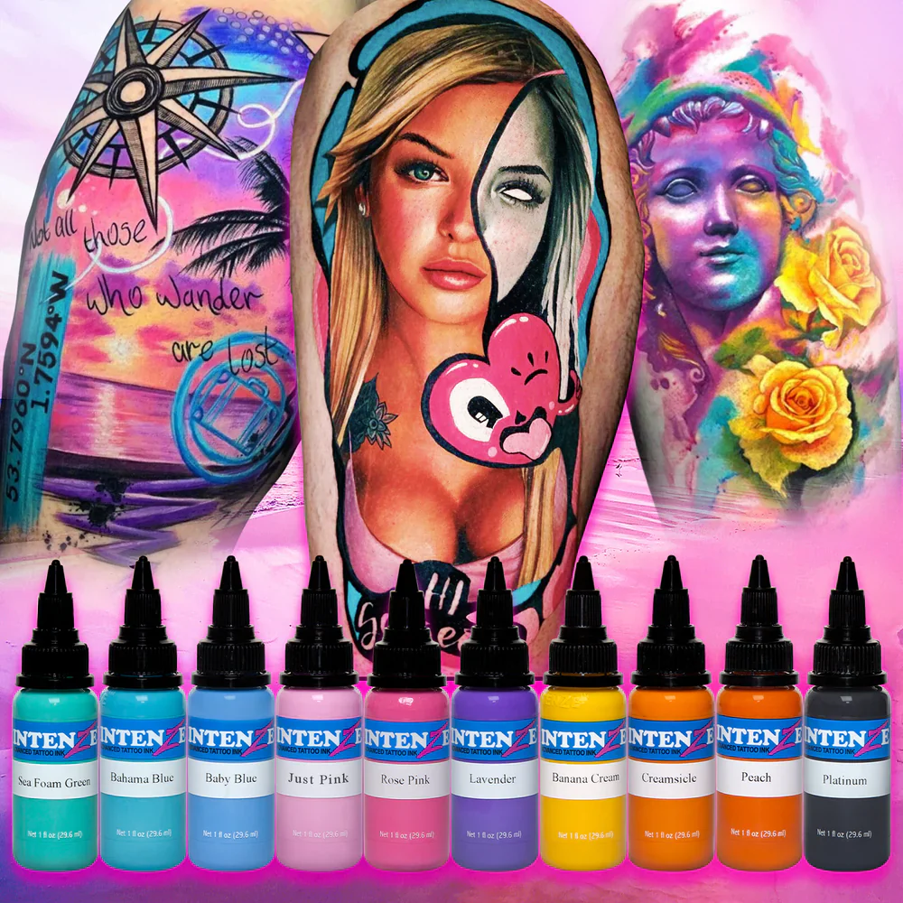 Pastel 1/2oz Color Set - Intenze Tattoo Ink - 10 Bottles - Image 2