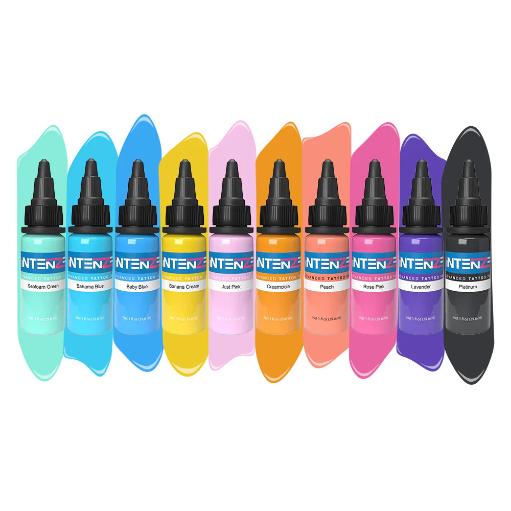 Pastel 4oz Color Set - Intenze Tattoo Ink - 10 Bottles