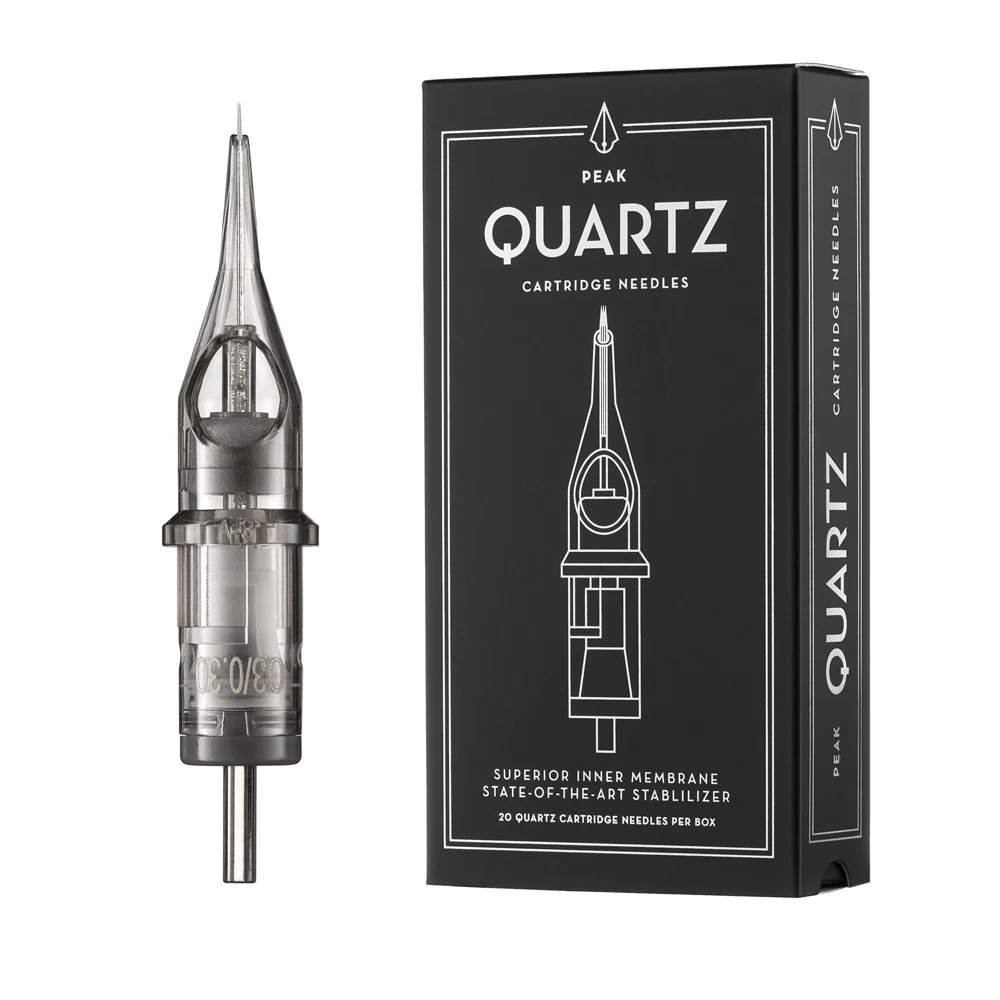 Peak Quartz Needle Cartridges — #12 Hollow Round Shaders Long Taper — Box of 20