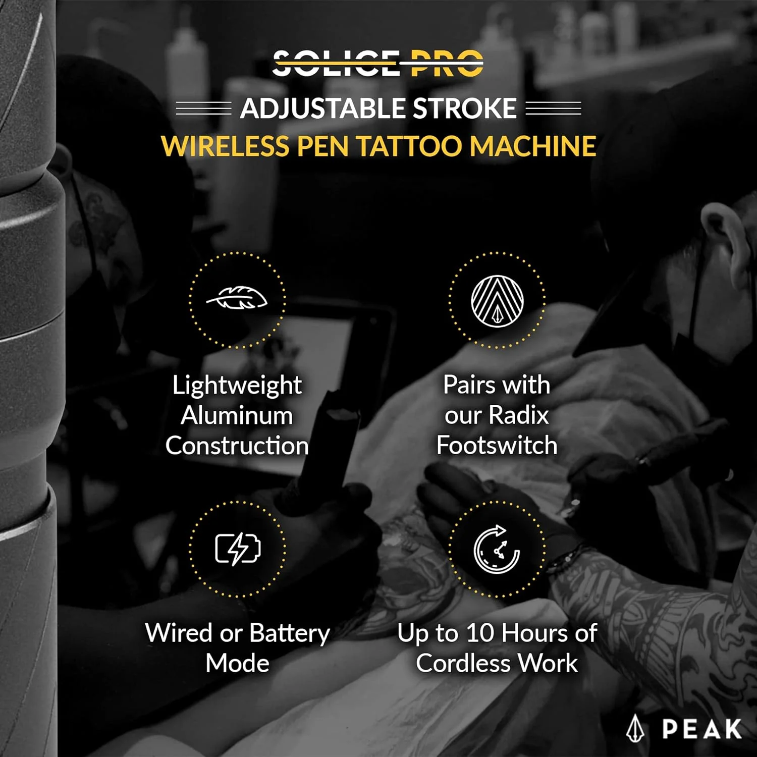 Peak Solice Pro Adjustable Stroke Wireless Pen Tattoo Machine - Image 5