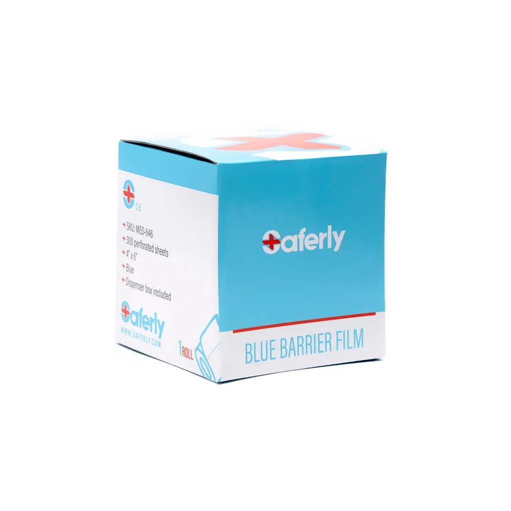 Saferly Blue Travel-Sized Barrier Film in Dispenser Box — 4” x 6” — Roll of 300 Sheets - Image 3