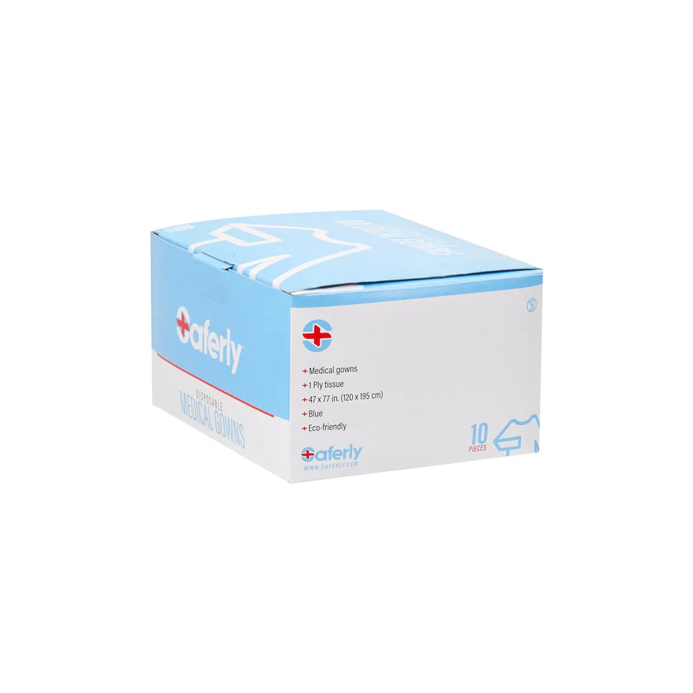 Saferly Disposable Blue Medical Gowns — Box of 10 - Image 4