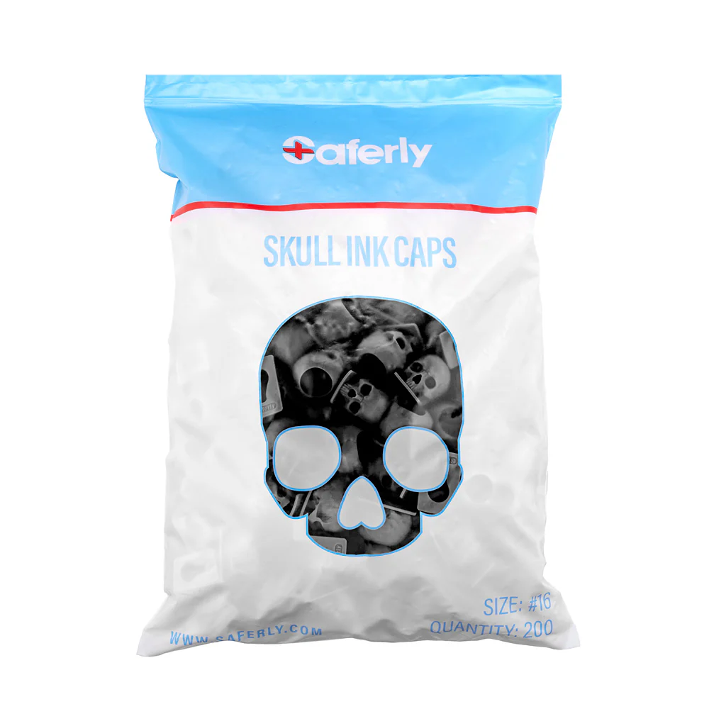 Saferly Skull Silicone Ink Caps —Size #16 (Large) — Bag of 200 — Pick Color - Image 15