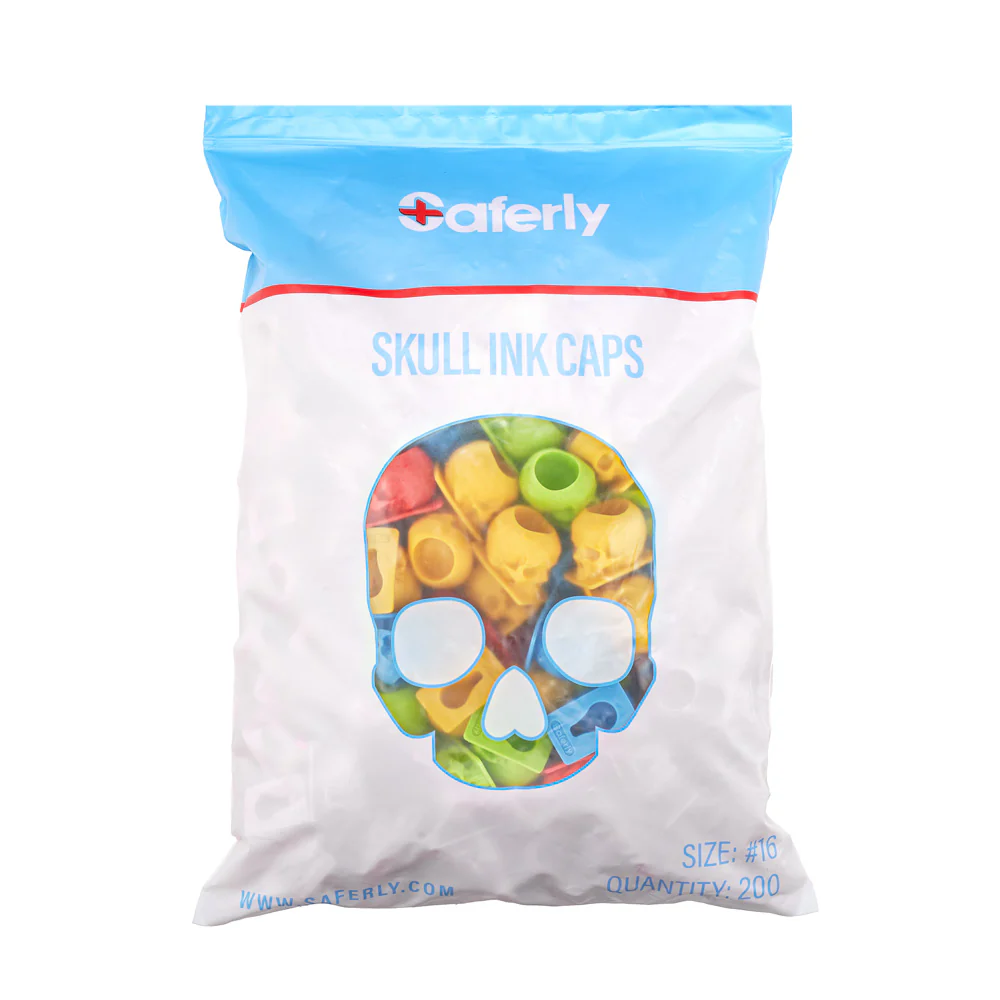 Saferly Skull Silicone Ink Caps —Size #16 (Large) — Bag of 200 — Pick Color - Image 19