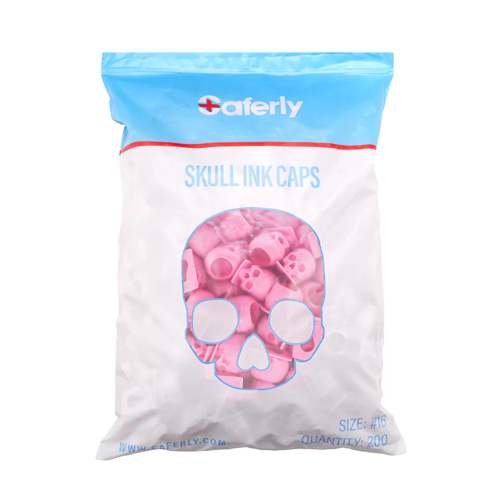 Saferly Skull Silicone Ink Caps —Size #16 (Large) — Bag of 200 — Pick Color - Image 7